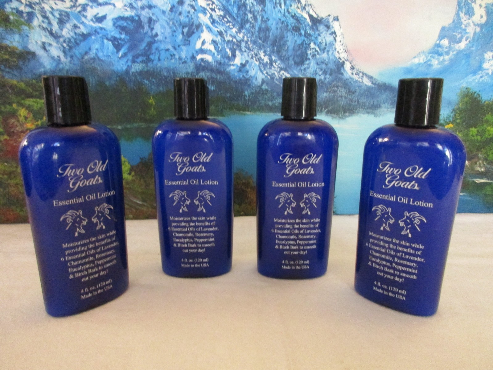 Two Old Goats Essential Oil Lotion 4 oz (120 ml) Blue Bottle Lavender/Birch/More
