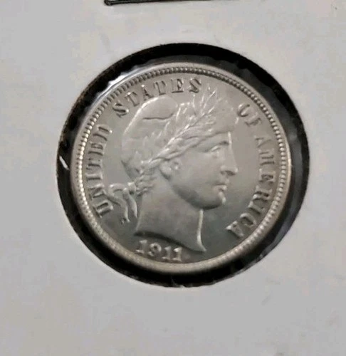 1911 Barber Dime Silver Almost Uncirculated AU Coin Beautiful Coin 90 Percent