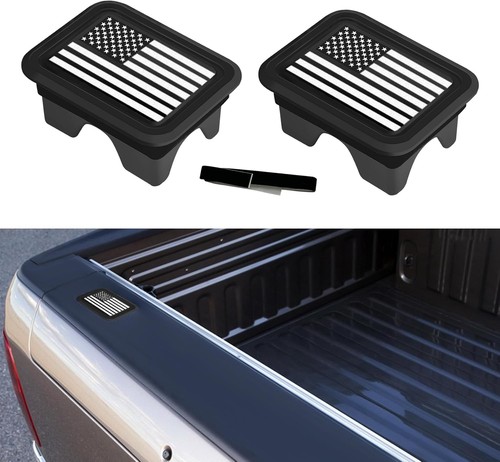 Dodge Ram Stake Pocket Covers in Black with American Flag, 2019-2024 Pair