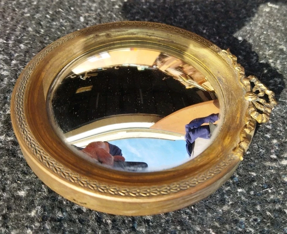 Ancien petit miroir bombé miroir de sorcière style Empire diamètre 11,4 cm - Photo 3/4
