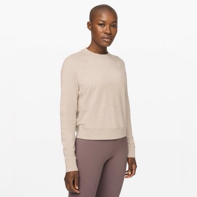Lululemon Women's Warm Down Pullover Sweater Crew Heathered Cashew Medium
