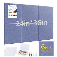 Large Felt Cork Board for Wall 36"x24" 6 Pack 11.8"x11.8" Light Blue Bulletin...