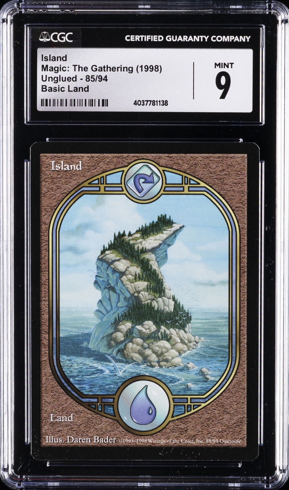 1998 MAGIC:  THE GATHERING UNGLUED - BASIC LAND #85/94 ISLAND CGC 9