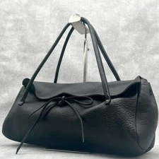 MIU MIU 00s Archive Ribbon Tote Bag Black Leather Handbag Embossed logo Rare Y2K