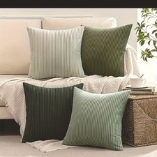 Pack of 4 Stripe Velvet Cushion Covers Decorative 18 x 18 Square Cushions Throw