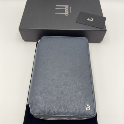 dunhill Round Fastener Organizer Navy Leather Long Wallet Coin Case Card Case