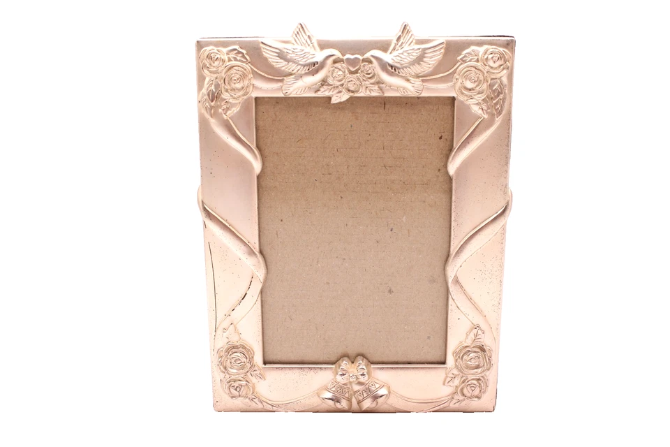 Álbum de fotos sinos de casamento pombinhos rosas moldura de placa de prata 4x6 fotos comporta 50+ - Imagem 2 de 4