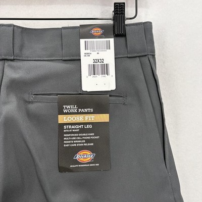 Dickies Twill Work Pants Mens 32x32 Gray Loose Fit Straight Leg Double Knee NWT