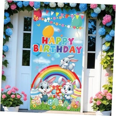 Easter Birthday Door Cover Banner Summer Bunny Happy Birthday Party 