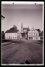 Ansicht Schirgiswalde, Partie am Markt mit Aufgang zur Katholischen Kirche 