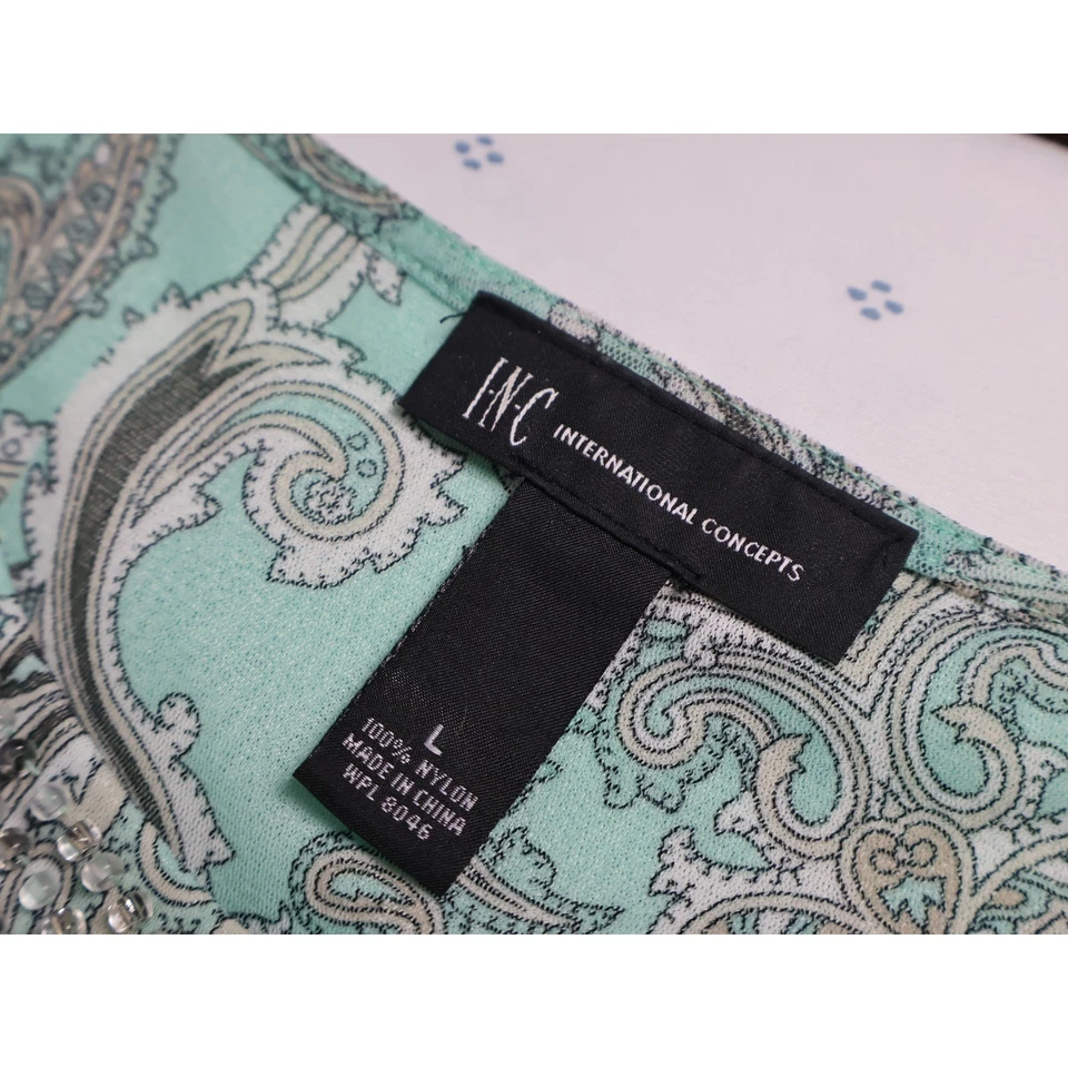 Top INC International Concepts Paisley Adornado Sin Mangas Talla L BOHO Retro Foto 3 de 4