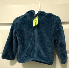 Primary Baby Teddy Fleece Hooded Full Zip Jacket Slate Blue 12-18 Months