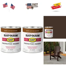 Rust-Oleum 7775502-2PK Stops Rust Brush On Paint, Quart, Gloss Leather Brown,...