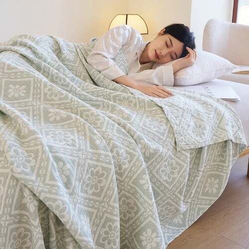 Manta de verano de gasa de algodón ropa de cama jacquard cama a cuadros mantas para el hogar - Imagen 33 de 41