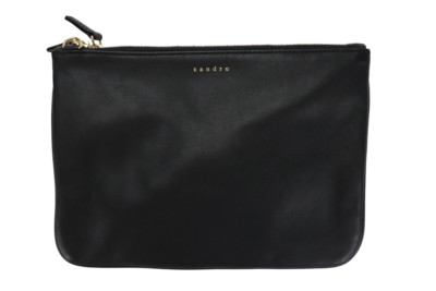 SANDRO Addict Crossbody Bag Womens One Size Leather Zip Gold Logo