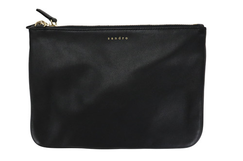 SANDRO Addict Crossbody Bag Womens One Size Leather Zip Gold Logo