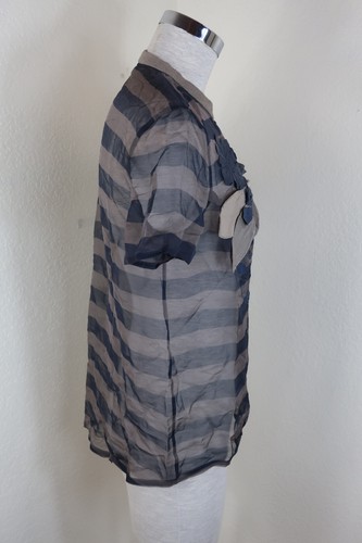 Brunello Cucinelli FLoral Mesh Short SLeeve Silk Blue Top Blouse Shirt S M 6 7 8 - Picture 16 of 23