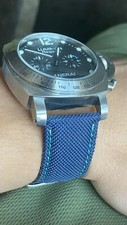 20mm NAVY BLUE Sailcloth Double Sided watch band strap LIGHT BLUE Stitch Aged