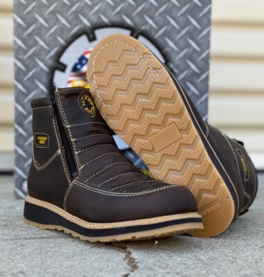 MENS WORK BOOTS LEATHER ZIP UP SAFETY SOFT TOE OIL RESISTANT SUPER LIGHT WEIGHT.