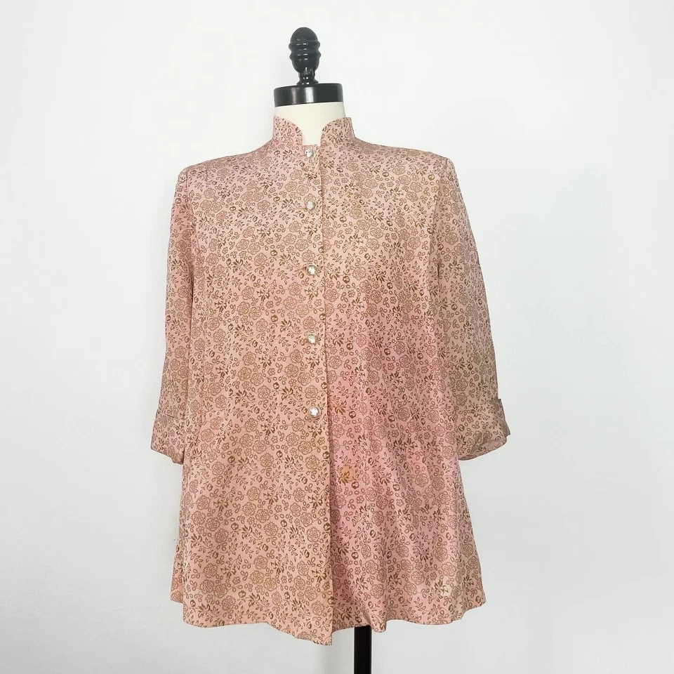 Mrs America Of California 40s Vintage Pink Gold Rayon Maternity Blouse Top L - Image 4 of 4