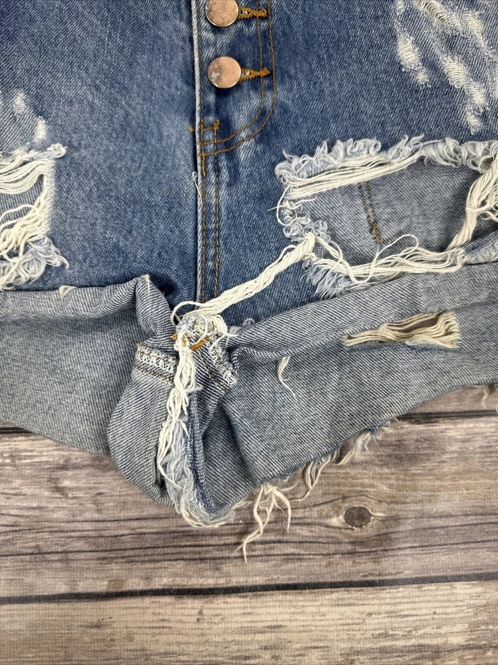 Pantalones Cortos Denim Envejecidos One Teaspoon Romeos Talla 32 Azul Tiro Alto Calce Ajustado Foto 4 de 4