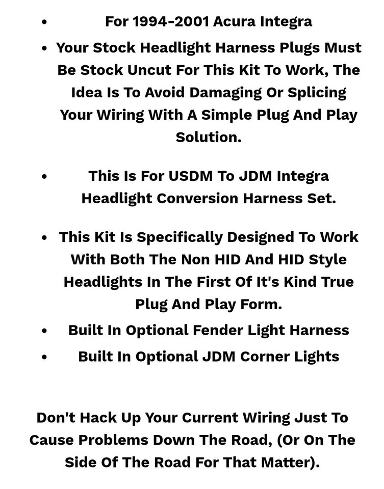 2X Headlight Plug And Play For JDM ITR Acura Integra DC2 Type-R Harness Set - Bild 3 von 3