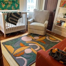 Tappeto tappeto fiori capovolto multicolore, lana trapuntato a mano fatto a mano