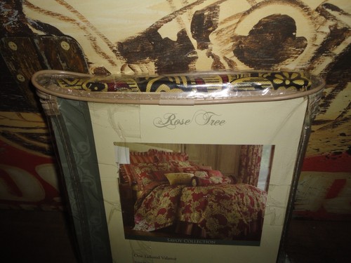 ROSE TREE SAVOY LINED TAILORED VALANCE RED GOLD BLACK 14 X 80 - Picture 5 of 8