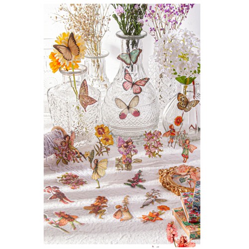 Vintage Flower Fairy Child PET Stickers Journals Planner Scrapbook Paper Crafts - Imagen 5 de 16