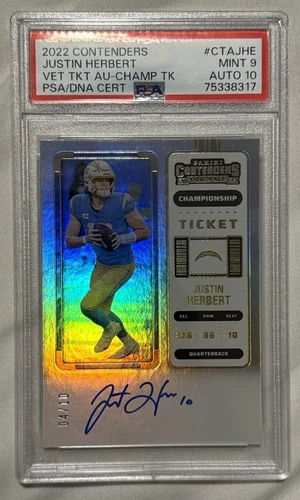 2022 Panini Contenders Justin Herbert Championship Ticket /10 Auto PSA 9 Auto 10