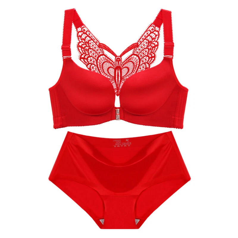 Conjunto de sujetador sin costuras para mujeres con bragas push up cierre frontal corredor trasero sujetador ropa interior Foto 3 de 4