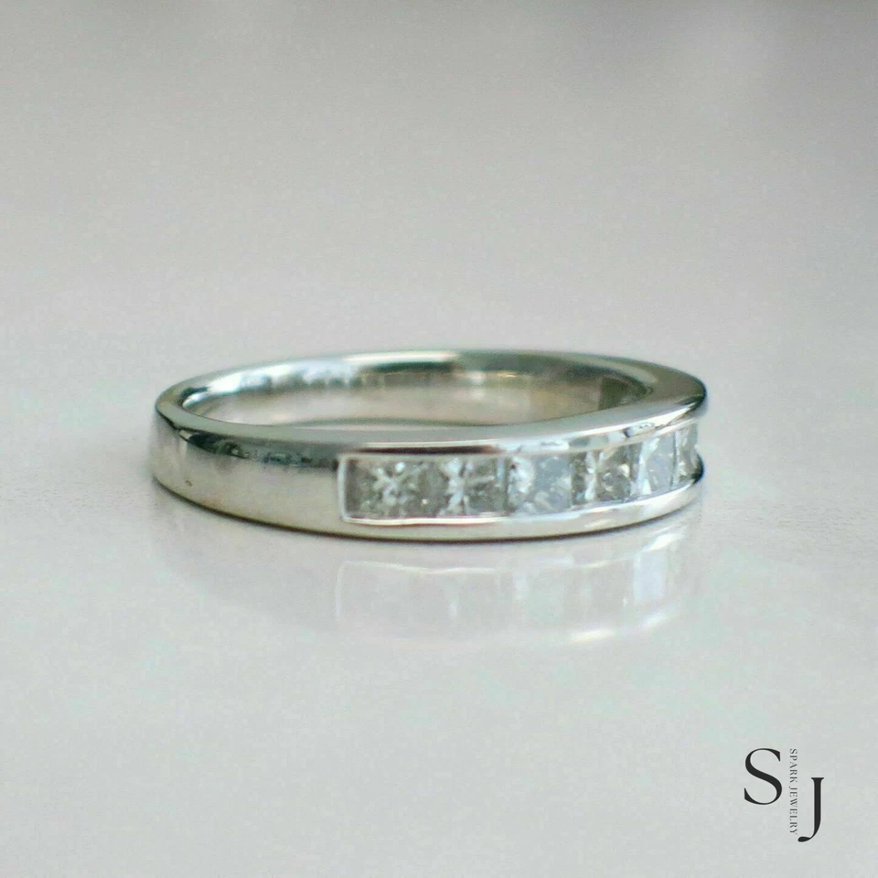 4CT Princess Cut Moissanite Half Eternity Wedding Band Ring Solid 14k White Gold - Image 2 of 4