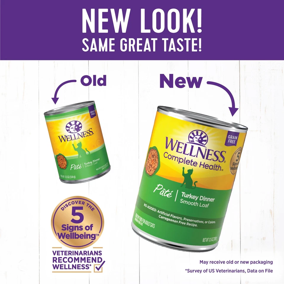 Wellness Grain Free Wet Cat Food Turkey Pate 12 Pack 12.5 Ounce Canned Food - Image 2 of 4