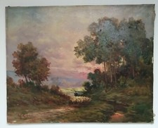 QUADRO DIPINTO AD OLIO FIRMATO G. COMOLLI PASTORALE RITORNO OVILE CM. 40 X 50 