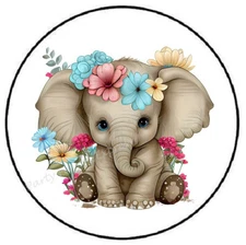FLORAL BABY ELEPHANT ENVELOPE SEALS LABELS STICKERS PARTY FAVORS