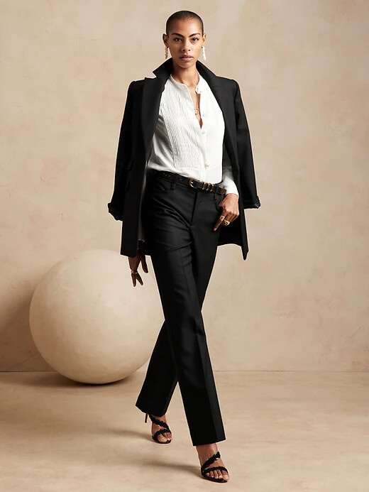 Banana Republic 6P High-Rise Straight Italian Wool Pant 6 Petite #773624 Black