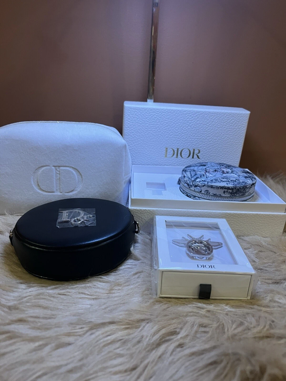 Christian Dior Nouveauté Sac à bandoulière Noir Smartphone Bague Support Pochette Lot Neuf