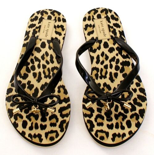 Kate Spade Black Nova Leopard Print Thong Sandals Flip Flops Women's NEW |  eBay