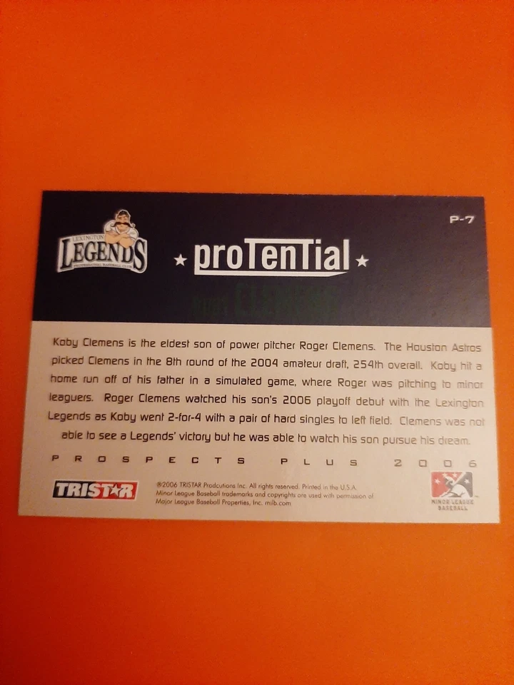 KOBY CLEMENS 2006 TRISTAR PROSPECTS PLUS-PROTENTIAL #P-7 - Image 2 of 2