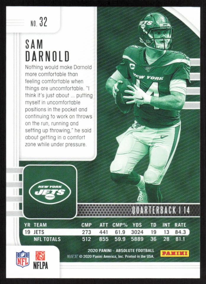 2020 Panini Absolute Spectrum Orange #32 Sam Darnold /75 New York Jets - Image 2 of 2