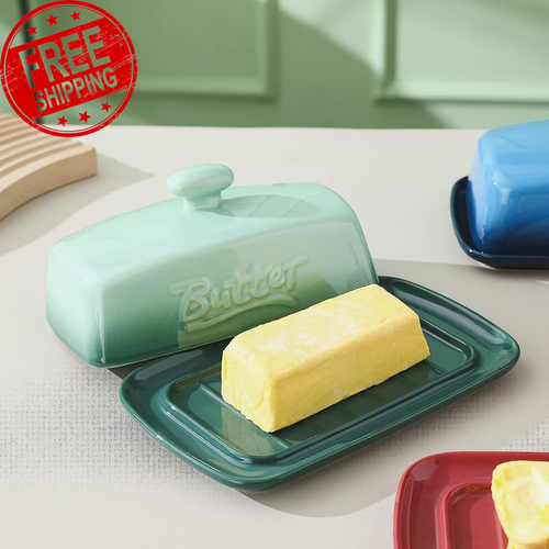 Large Porcelain Butter Dish with Lid, Classic Matte Butter Keeper for Counterto - Picture 4 of 12