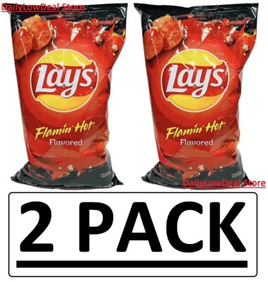 2 PACK - Lay's Flamin Hot Flavored Potato Chips 7.75 oz Lays (Total 15.5 oz)