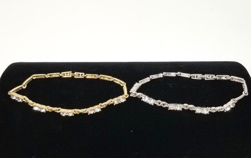 Bracelets 2 Gold tone and Silver Tone Links with Clear Rhinestones with Box - Picture 8 of 12