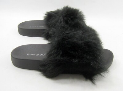 Ladies Sandals Bamboo Fluffy Slides New BAMBOO Slip On Slipper