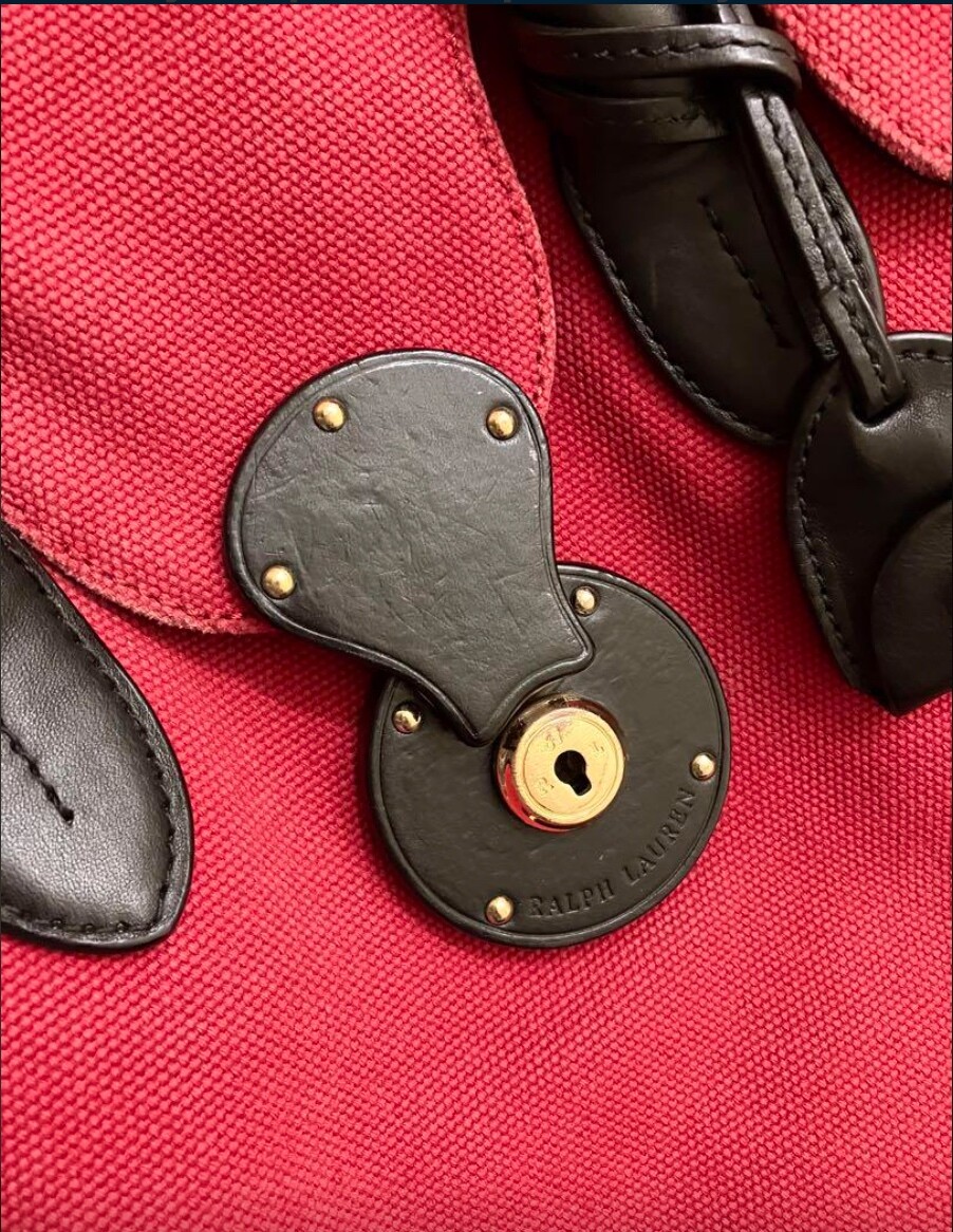【RALPH LAUREN】RED Canvas Ricky Tote bag RALPH LAUREN Canvas Ricky Tote Bag Red Authentic Women Used