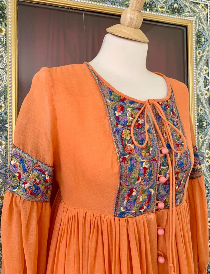 Vestido Vintage Beverly Paige Naranja Años 60-70 Hippie Boho Gitano Cottagecore Maxi Foto 2 de 4