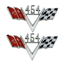 2Pc NEW Custom 454 Cross Flag Fender Emblem  / 1960s Style Trim Badge