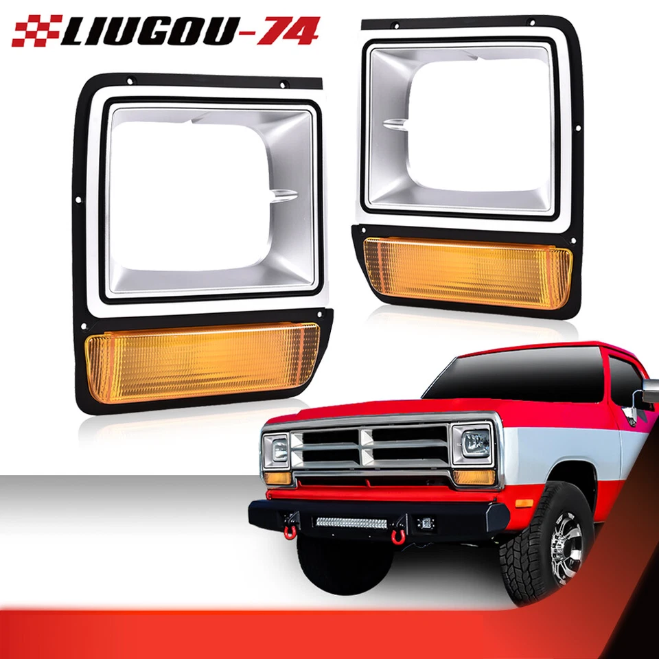 Juego de bisel de faros con luz de estacionamiento en esquina apto para camioneta Dodge 1986-90 Foto 2 de 4