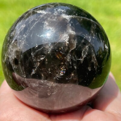 Star Black Rose Quartz Sphere with Rainbows and Flash #Z