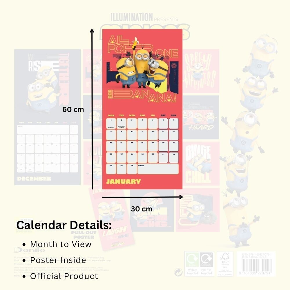 2024 Calendar Minions Despicable Me Month to View Square Wall Hanging  Calendar | eBay